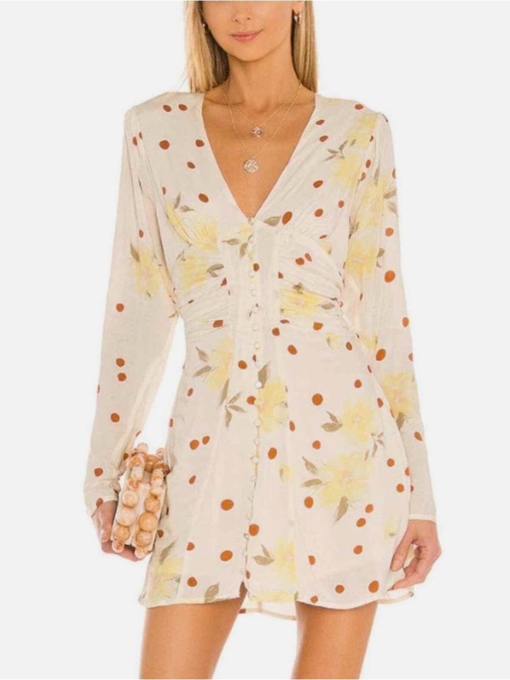 NWT Free People Women’s Large Date Night Long Sleeve Mini Dress Ivory Boho Flowy